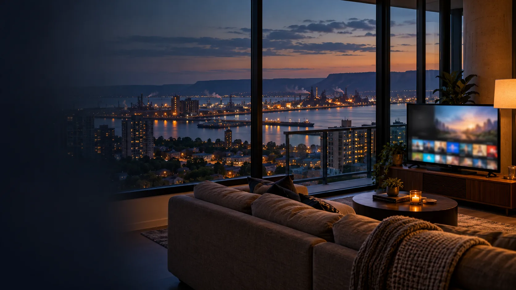 Hamilton Harbour evening view from a home IPTV streaming setup
